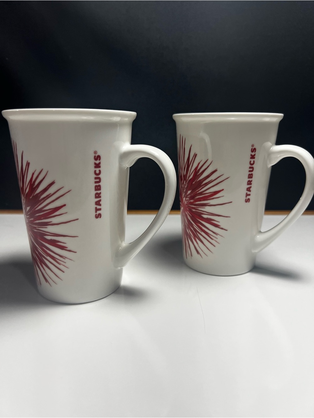 Starbucks White Mug with Red Burst Motif (Set of 2)